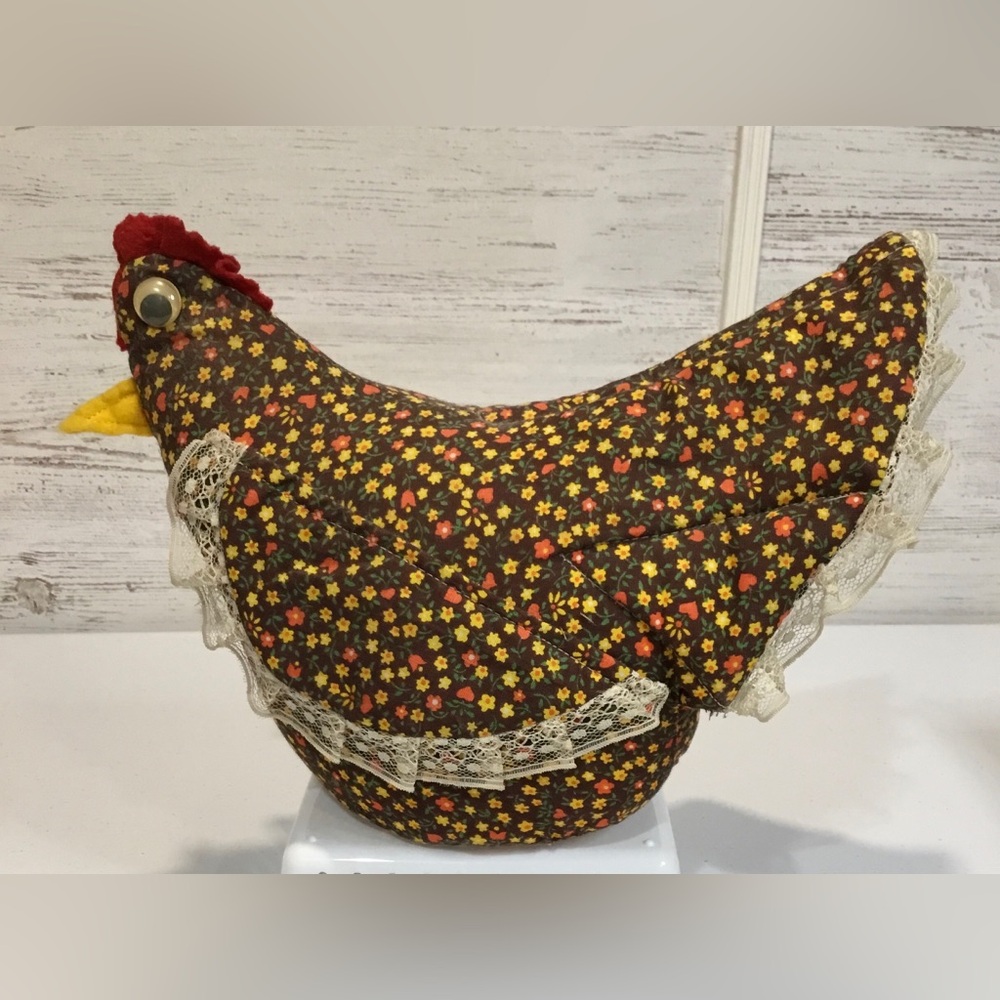 Vintage 80s Homemade Fabric Chicken Figure Cottage Farmhouse Decor, Home Accent